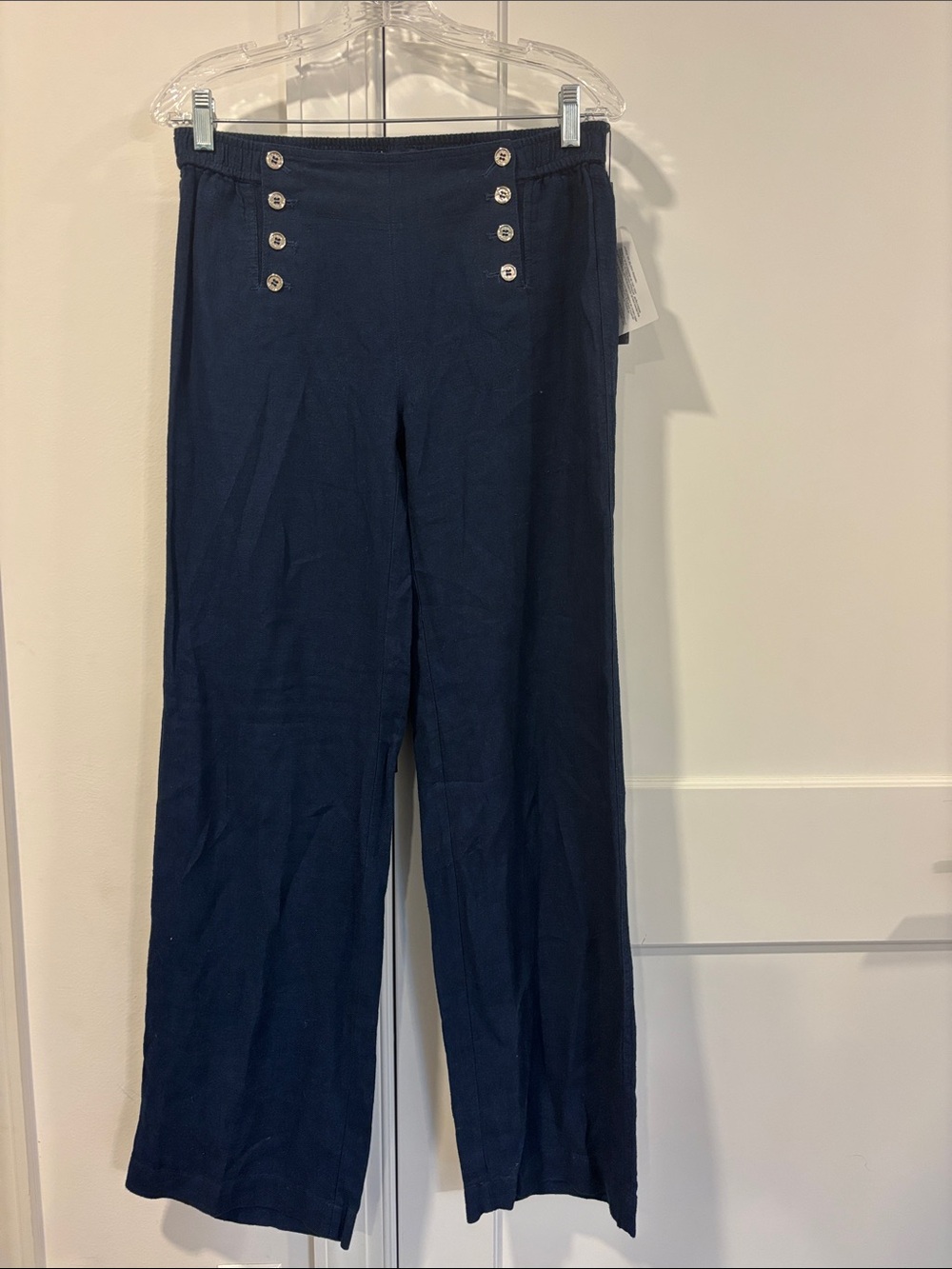Navy Wide-Leg Nautical Button Front Pants